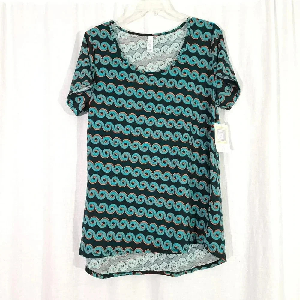 LuLaRoe L Classic T Blue Red Abstract Wave Shirt New with Tags Large